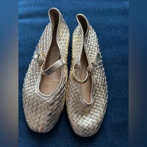 H&M Metallic Gold Woven Mary Jane Flats